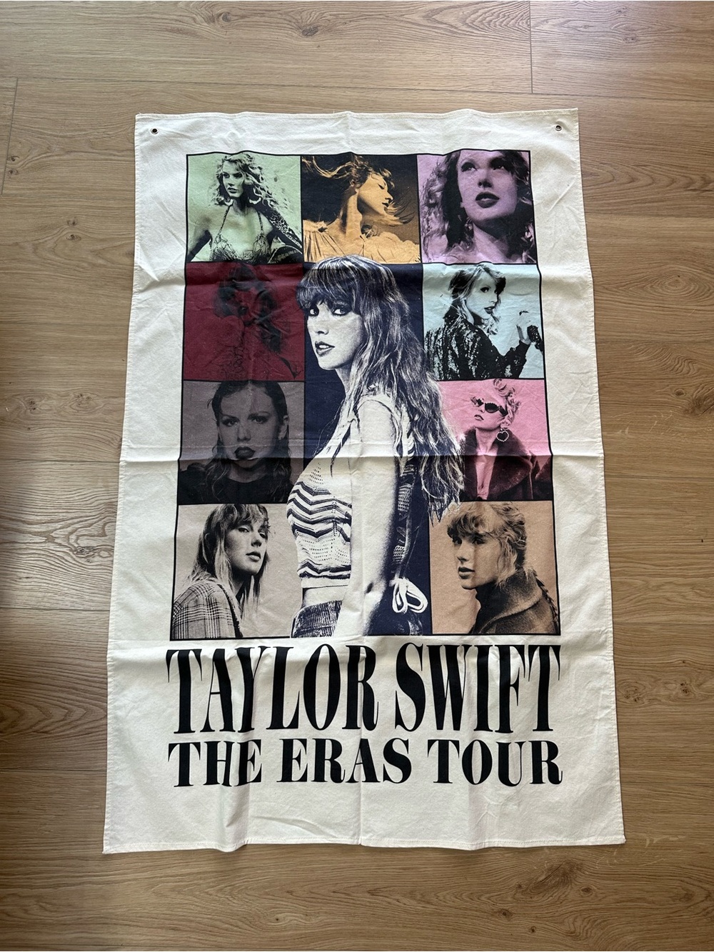 Taylor Swift Beige Poster Wall Tapestry with Pastel Collage